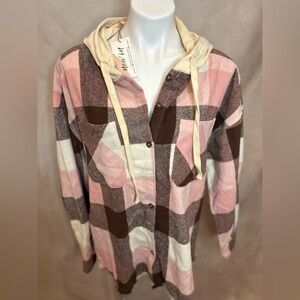 New In Hooded Plaid Button Up